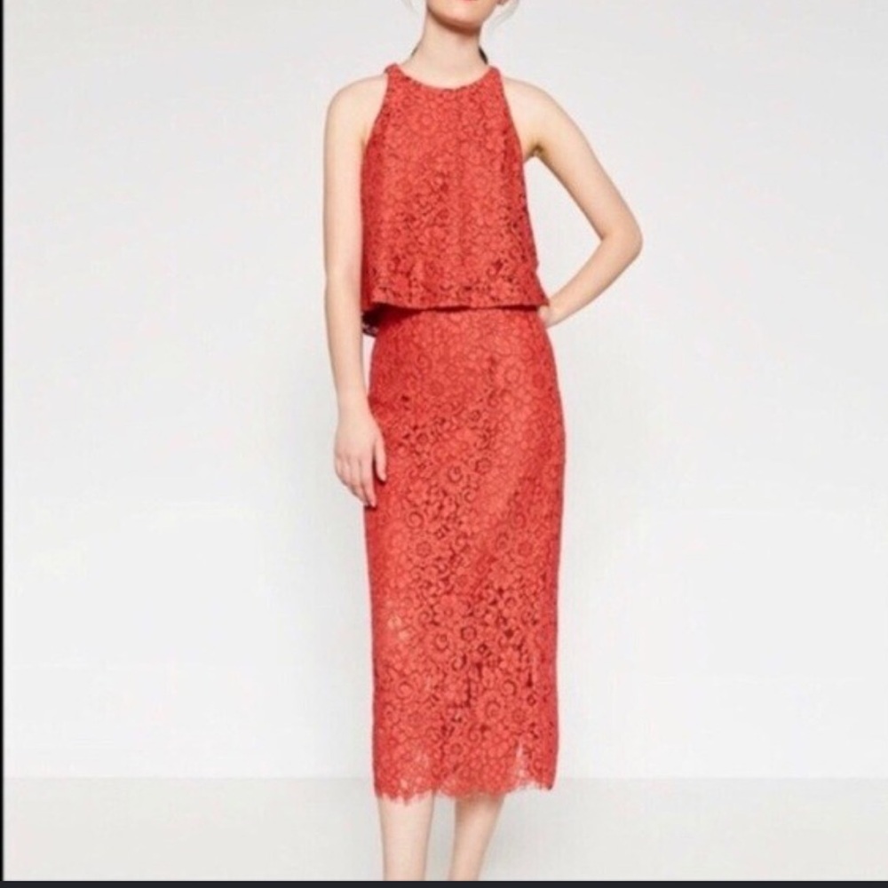 Zara orange skirt and top lace set